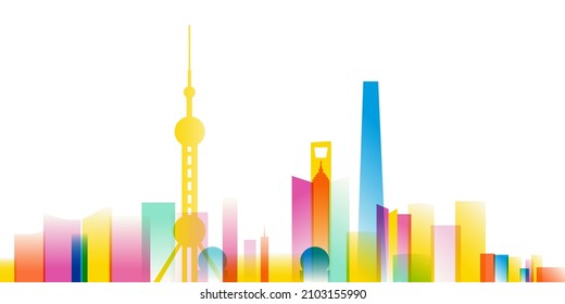 Shanghai Skyline multicolor 3d effect in vector format