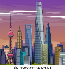 shanghai skyline .vector illustration 