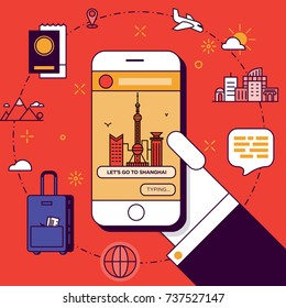 Shanghai Trip Plan with Smartphone in Hand