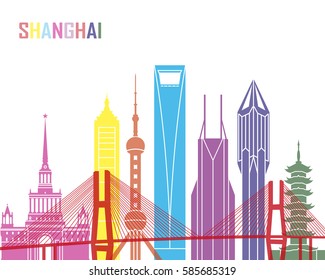 Shanghai V2 skyline pop in editable vector file