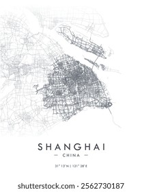 Shanghai vector map. Detailed map of Shanghai in China. Best free vector illustration. Tourist decorative street map.