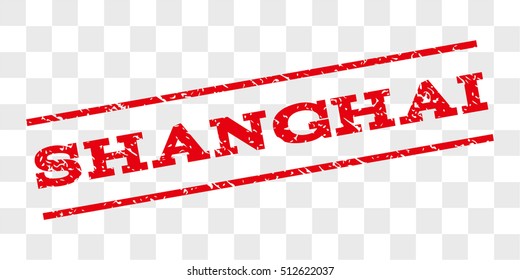 Shanghai watermark stamp. Text caption between parallel lines with grunge design style. Rubber seal stamp with scratched texture. Vector red color ink imprint on a chess transparent background.