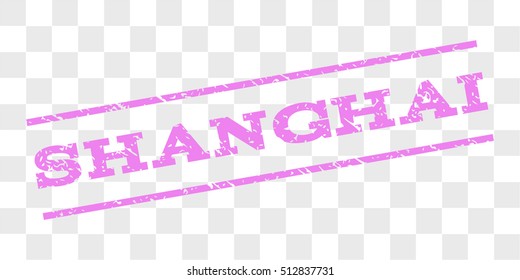 Shanghai watermark stamp. Text caption between parallel lines with grunge design style. Rubber seal stamp with dirty texture. Vector violet color ink imprint on a chess transparent background.