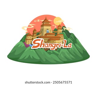 Shangri-La Mythical Place Mascot Illustration Vector