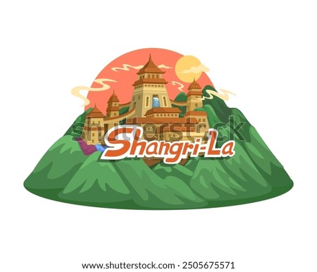 Shangri-La Mythical Place Mascot Illustration Vector