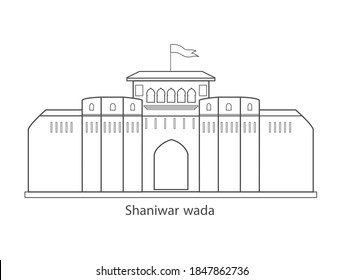 Shaniwar wada, ciudad de Pune, India. Ilustración vectorial de línea