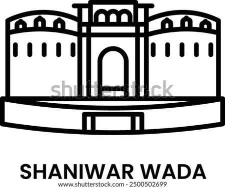 Shaniwar Wada, Pune, Maharastra, India. minimalist line art icon, a historical landmark for web, mobile apps and UI.
