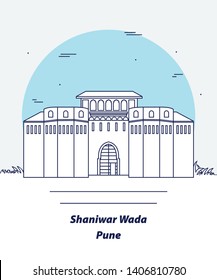 Lugar de la ciudad de Shaniwarwada Pune para visitar el vector de arte de la línea