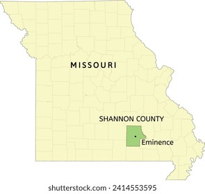 Shannon County and city of Eminence location on Missouri state map