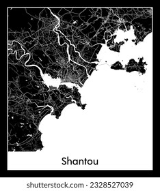 Shantou China Asia City map black white vector illustration