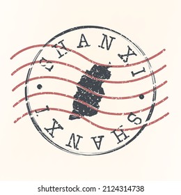 Shanxi, China Stamp Map Compass Adventure. Illustration Travel Country Symbol. Seal Expedition Wind Rose Icon.