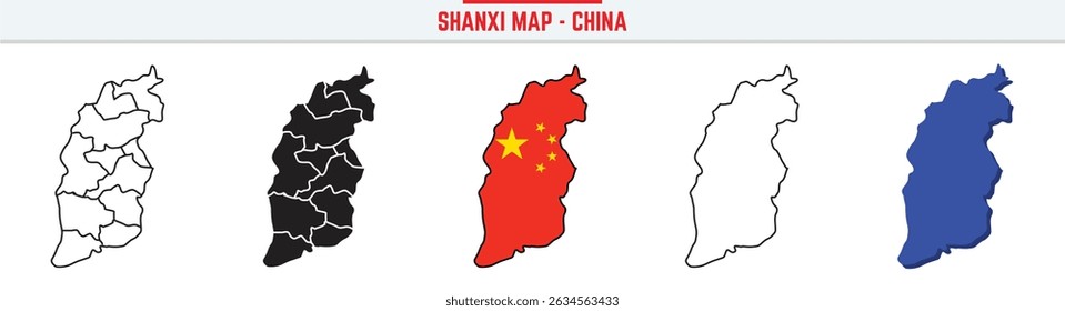 Shanxi Province Map Outline with China Inset – 3D Shanxi Map Outline and Filled Vector Design