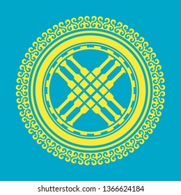 Shanyrak, tundyuk, toono - a constructive element crowning the dome of the yurt. Traditional ornament of Asian nomads: Mongols, Kazakhs, Kirghiz, Bashkirs, Tatars.