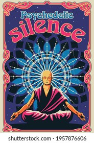 Shaolin Monk Meditation Psychedelic Art Style Poster 