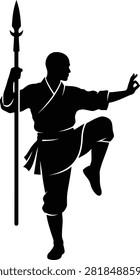 Shaolin monk, spear, meditation, balance, peace.