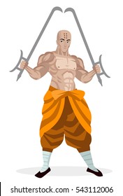 shaolin monk with two hook tiger swords