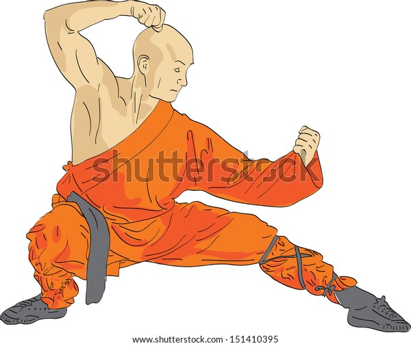 Shaolin Warrior Monk Vector Illustration Stock Vector (Royalty Free ...