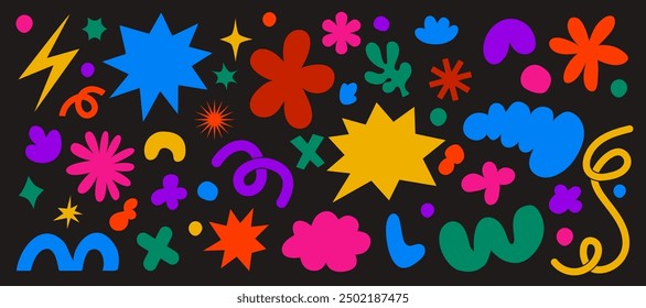 Shape abstract doodle. Organic sticker cartoon, fun graphic retro. Flower background color, playful, happy cloud and scribble star. Funky icon, trendy cute simple elements. Vector tidy art background