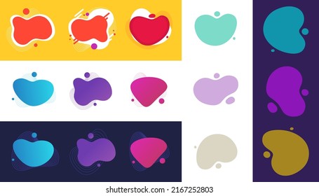Shape abstract element design vector fluid liquid fun or wavy aqua blob form set with color splashes spots isolated on white, curvy wave graphic print design modern for comic cute curve image 