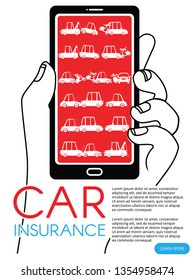 Shape of accident with car in silhouette set. Flat vector concept.
