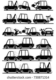 Shape of accident with car in silhouette set. Flat vector concept.