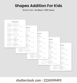 Hoja de trabajo de adición de forma para niños.Hoja de cálculo de recuento y matemáticas para niños de preescolar.Hoja de cálculo de matemáticas imprimible educativa.