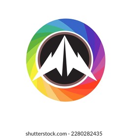 shape, aeroplane illustration, circular rainbow, plane in rainbow, gaming logo, icon, vector, app icon