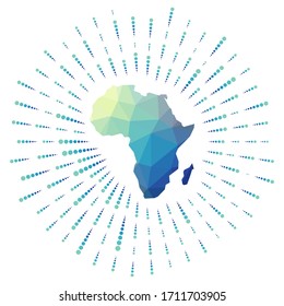 Shape Of Africa, Polygonal Sunburst. Map Of The Continent With Colorful Star Rays. Africa Illustration In Digital, Technology, Internet, Network Style. Vector Illustration.