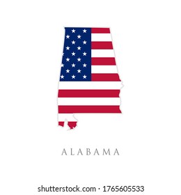 Shape of Alabama state map with American flag. vector illustration. can use for united states of America indepenence day, nationalism, and patriotism illustration. USA flag design