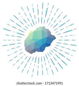 Forma de Alegranza, arrebato poligonal de sol. Mapa de la isla con coloridos rayos de estrellas. Ilustración Alegranza en digital, tecnología, internet, estilo de red. Ilustración vectorial.