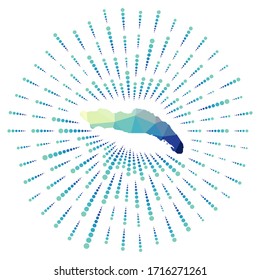 Forma de Anegada, arrebato poligonal. Mapa de la isla con coloridos rayos de estrellas. Ilustración de Anegada en digital, tecnología, internet, estilo de red. Ilustración vectorial.