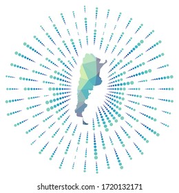 Form von Argentinien, polygonaler Sonnenbrand. Karte des Landes mit bunten Sternchen. Argentinien Illustration in digitaler, Technologie, Internet, Netzwerk-Stil. Vektorgrafik.