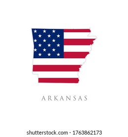 Shape of Arkansas state map with American flag. vector illustration. can use for united states of America indepenence day, nationalism, and patriotism illustration. USA flag design