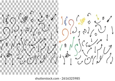 shape art brush drawn ink mark swirl hand drawn pencil abstract black color isolated element illustration doodle set direction graphic vector design outline line collection drawing sign arrows