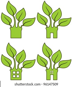 shape attached to a a group of leafs suggesting natural, organic, subject or possibly environmentally friendly