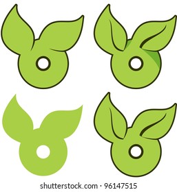 shape attached to a a group of leafs suggesting natural, organic, subject or possibly environmentally friendly
