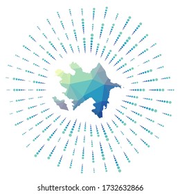 Forma de Azerbaiyán, explosión poligonal. Mapa del país con coloridos rayos de estrellas. Ilustración de Azerbaiyán en digital, tecnología, internet, estilo de red. Ilustración vectorial.