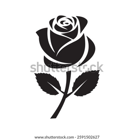 Shape of a beautiful single silhouette rose icon illustration. Vector rose symbol with white background.