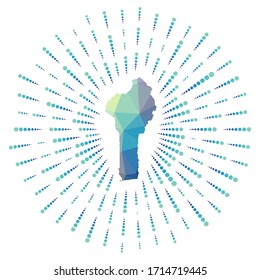 Form von Benin, polygonaler Sonnenbrand. Karte des Landes mit bunten Sternchen. Benin Illustration in Digital, Technologie, Internet, Netzwerk Stil. Vektorillustration.