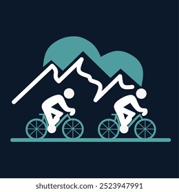 forma bicicleta com logotipo de montanha. Vetor de modelo de design de logotipo de bicicleta de montanha