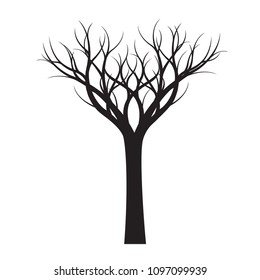 Shape of black naked Tree. Vector Illustration. Plant in garden.