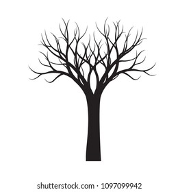 Shape of black naked Tree. Vector Illustration. Plant in garden.