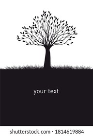 Forma de árbol negro al desnudo y tu texto. Ilustración del contorno del vector. Planta en el jardín.