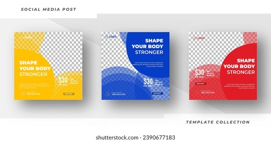 Shape body banner stronger template, gym, Workout, fitness and Sports social media post banner, fitness gym social media post banner design.
