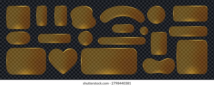 Shape box gold with frame glass 3d for text rectangle ui. Button ux golden with search progress banner for digital hud transparent. Icon vector gold with glass frame orange for luxury game border.