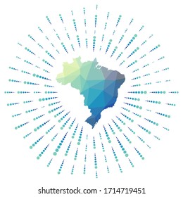Forma de Brasil, arrebato poligonal. Mapa del país con coloridos rayos de estrellas. Ilustración brasileña en digital, tecnología, internet, estilo de red. Ilustración vectorial.