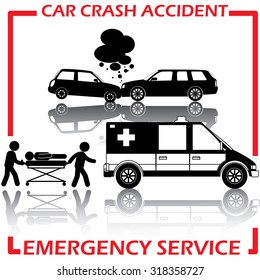 Shape car crash and emergency service and Reflections on a background. In vector format.