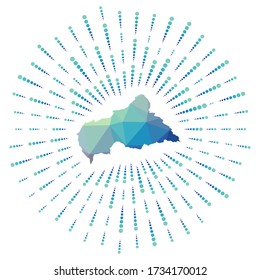 Forma de la CAR, explosión solar poligonal. Mapa del país con coloridos rayos de estrellas. Ilustración CAR en digital, tecnología, internet, estilo de red. Ilustración vectorial.