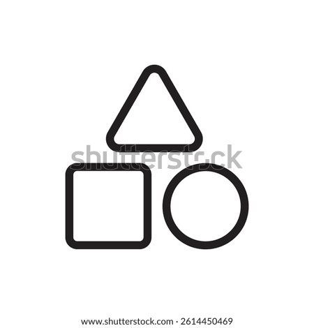 Shape category icon, depicting geometric forms like circles, squares, and triangles for visual representation and categorization of shapes and design elements