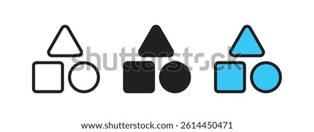 Shape category icon, depicting geometric forms like circles, squares, and triangles for visual representation and categorization of shapes and design elements